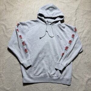 OBEY Hoodie Adult Large Gray Sweater Red Rose Graphic Print Fleece Pullover